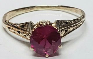 Antique 1920 10k Yellow Gold Tall Filigree 6.  6mm Ruby Doublet Size 8.  25 Ring Old