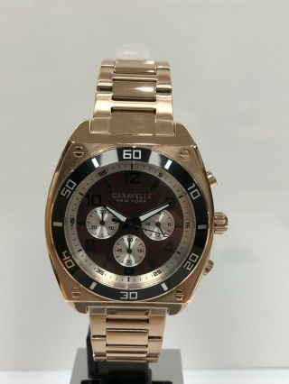 Caravelle York Clark Chronograph Brown Dial Rose Gold Watch 45a110 Was £129