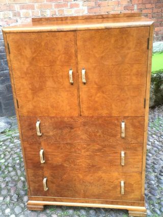 Art Deco Walnut Burr Drinks Cabinet With A Lovely Set Of Drawers
