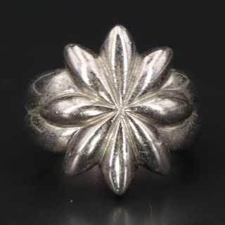 Vtg Sterling Silver - Modern Flower Floral Starburst Solid Ring Size 7.  5 - 10g
