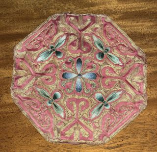 Chinese Vintage Hand Embroidered Silk Blend Doily Floral Design 8.  5”