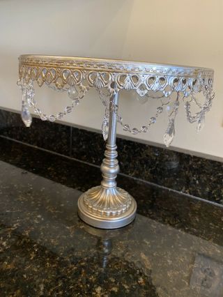 Silver Cake Stand.  Antiqued Silver With Decorative Faux Crystals