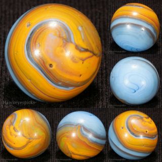 Gorgeous Cac Orange/blue Swirl Vintage Marble 5/8,  Vg,  Hawkeyespicks