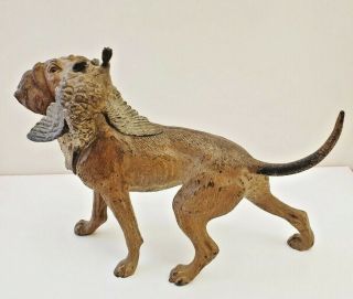 Big Size Antique Vienna Bronze Cold Painted Hunting Dog With Woodcock