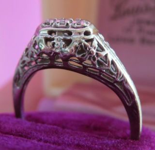 14k Antique Vintage Art Deco Natural Diamond Engagement Filigree 3 Stone Ring