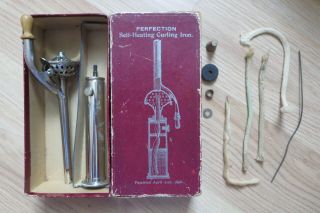 1896 Victorian Self - Heating Curling Iron Vintage Antique Hair Curler Beauty Tool