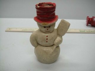 Vintage Christmas Paper Mache Snowman Figure Candy Container 7 Tall