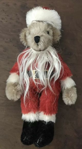 Vintage Santa Teddy Bear 8 " Brown Mohair Fully Jointed W/ Santa Beard