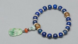 Chinese Antique Lapis & Jade Jadeite Stone Prayer Beads
