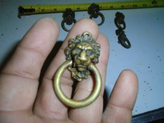 Six Vintage Antique Ornate Brass Lions Head Drawer Pull Handles Small
