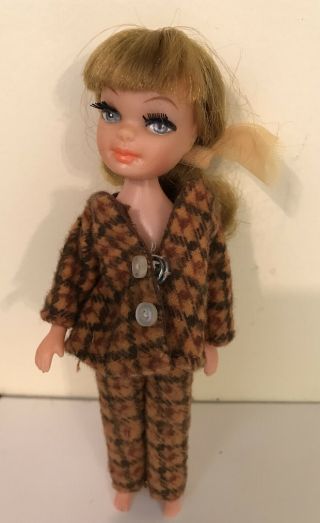 Vintage Tiny Teen Mini Doll 5 " 1967 Uneeda Fashion Sporty Houndstooth Plaid