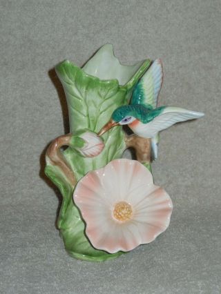 Vintage Fitz And Floyd 1987 Hummingbird Hibiscus Flower Vase