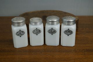 Vintage White Milk Glass Salt & Pepper Sugar Flour Shakers