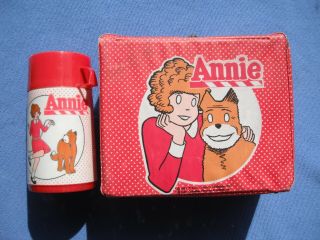 Vintage 1981 Cartoon Annie Vinyl Lunchbox And Thermos By Aladdin