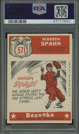 1959 Topps 571 Warren Spahn Milwaukee Braves All Star HOF PSA 8 NM - MT 2