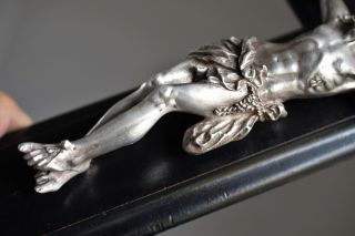 antique French crucifix,  silver plated bronze Christ,  religious sculpture 19th C 5