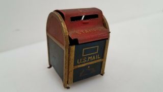 Vintage Tin Miniature Us Mailbox Stamp Roll Holder / Dispenser