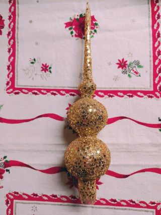 Vintage Mercury Glass Spire Christmas Tree Topper Gold Glitter Foil Stars 11in