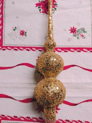 Vintage Mercury Glass Spire Christmas Tree Topper Gold Glitter Foil Stars 11in 2