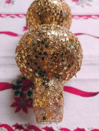 Vintage Mercury Glass Spire Christmas Tree Topper Gold Glitter Foil Stars 11in 3