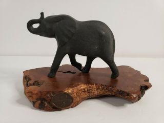 John Perry Vintage " Parading Elephant " Statue Figurine On Burlwood Base