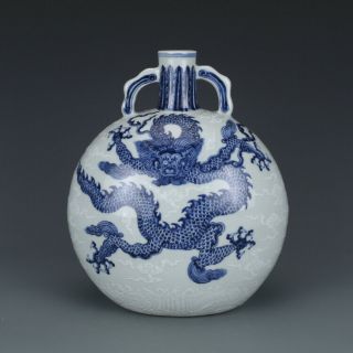 Chinese Ming Dynasty Xuande Blue White Porcelain Dragon Phoenix Vase