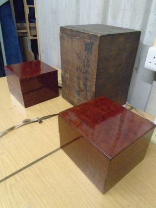 Antique 19th C Japanese Edo Era Lacquered Rose Wood Jubako Box 