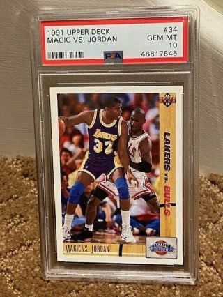 1991 Upper Deck Michael Jordan Bulls Vs Magic Johnson Lakers Psa 10 Gem 34
