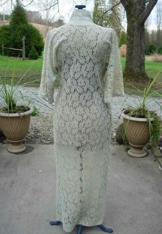 OLD 1930S CHINESE FULL LENGTH SAGE GREEN LACE CHEONGSAM,  QIPAO 2