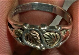 Vintage 10k Black Hills Gold Leaf Design Wedding Band Sterling Silver Ring Vafo
