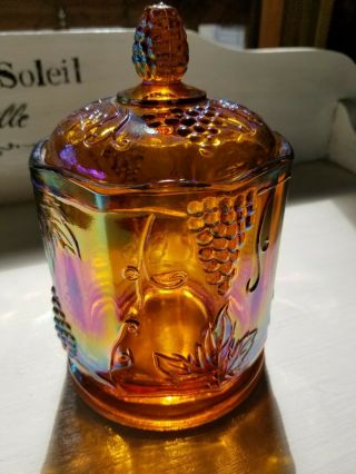 Indiana Harvest Grape Amber Carnival Glass Biscuit Cookie Jar Lid Vintage