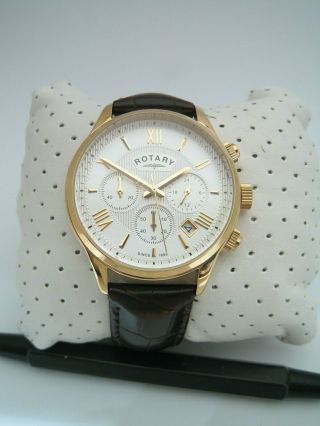 Rotary Mens Watch Gb00646/70 Chronograph Gold Stainless Steel Leather