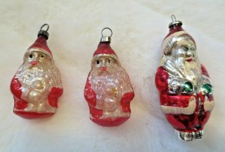 3 Vintage Mercury Glass Christmas Ornaments Santa Claus