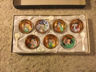 Vintage Japanese Porcelain Kutani 7 Lucky Gods Tea Sake Cups Set