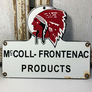 Vintage Porcelain Red Indian Mcccoll Frontenac Gas Oil Pump Sign