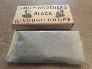 Vintage Smith Brothers Black Cough Drops Box With Cough Drops.  No.  23036