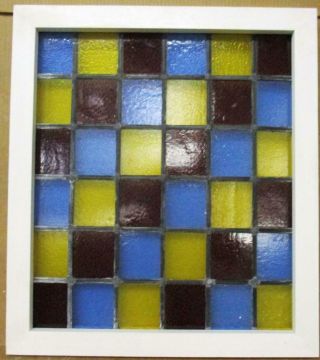 Midsize Old English Leaded Stained Glass Window.  Colored Squares 20.  25 " X 22.  75 "