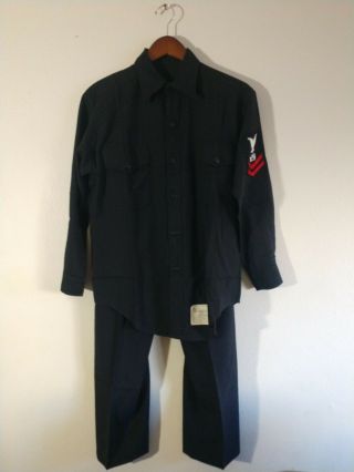 Vintage Us Navy Military Uniform Dark Blue Dress Button Down Shirt - Pants 29r