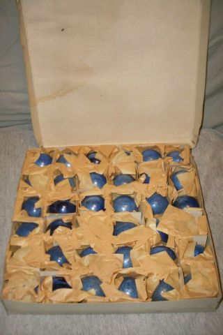 Vtg.  Glass 1 " 1/2 In Blue Christmas Tree Ornaments.  In The Box.  1930 