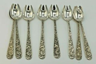 Repousse By S.  Kirk & Son Sterling Silver Set Of 8 Ice Cream Forks 5.  5/8 "