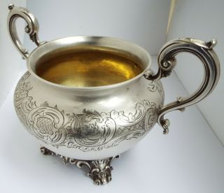Fabulous Large V Heavy English Antique Victorian 1849 Sterling Silver Sugar Bowl
