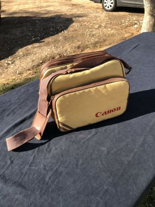 Vintage Canon Brand Brown Camera Carrying Case Bag Canvas Shoulder Strap