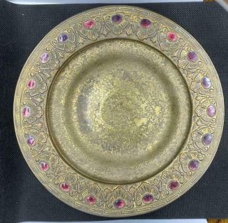Antique Louis Comfort Tiffany Favrille 504 Bronze Dish Tazza Red Enamel
