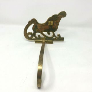 Vintage Brass Christmas Stocking Hanger Holder Sleigh Long Arm Heavy