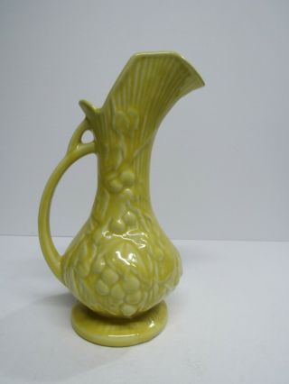 Vintage Mccoy Pottery Pitcher Vase Vines And Berries/grapes Yellow Gloss 1940 