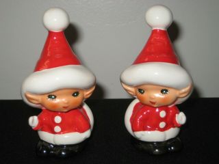 Vintage Lefton Christmas Santa Elves Pixies Salt & Pepper Shakers