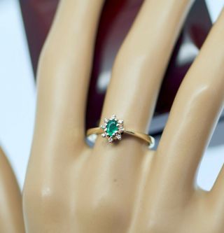 Vintage Antique Jewelry Gold Ring Natural Diamonds And Emerald Jewellery N1/2