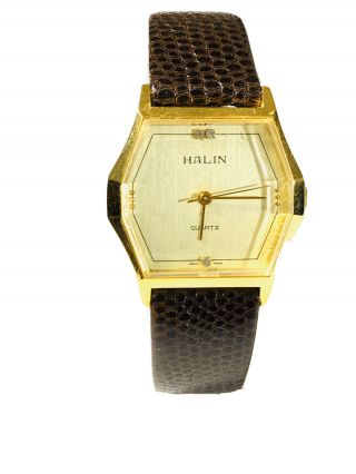 Vintage Halin Men’s Quartz Goldtone Wrist Watch Old Stock 1970s (1393m)