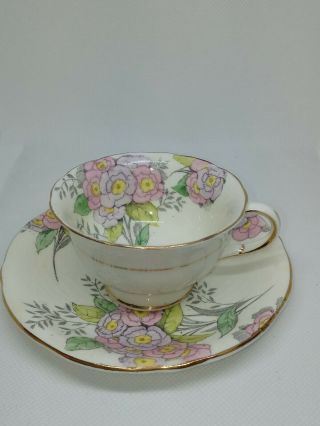 Vintage Foley Eb,  Fine Bone China,  Pink And Yellow Fengland Cup And Saucer Set,