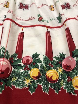 Vintage Christmas Half Apron With Candles 2 Pockets